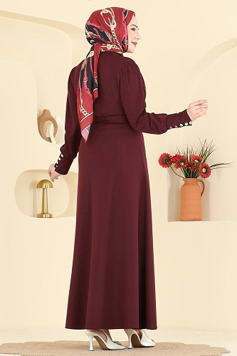 moda selvim Dress 24033UKB139 Burgundy - Thumbnail