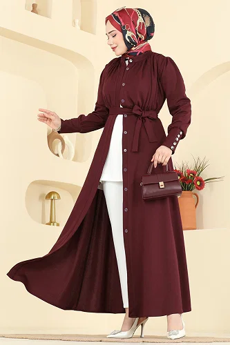 moda selvim الفستان خمري 24033UKB139 - Thumbnail