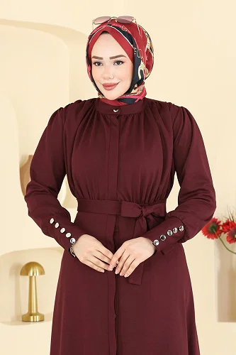 moda selvim الفستان خمري 24033UKB139 - Thumbnail