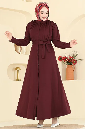 moda selvim الفستان خمري 24033UKB139 - Thumbnail