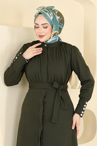 moda selvim Dress 24033UKB139 Khaki - Thumbnail