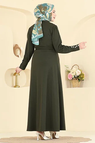 moda selvim Dress 24033UKB139 Khaki - Thumbnail