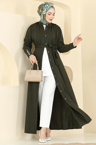 moda selvim الفستان اخضر عفني 24033UKB139 - Thumbnail