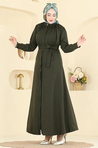 moda selvim الفستان اخضر عفني 24033UKB139 - Thumbnail