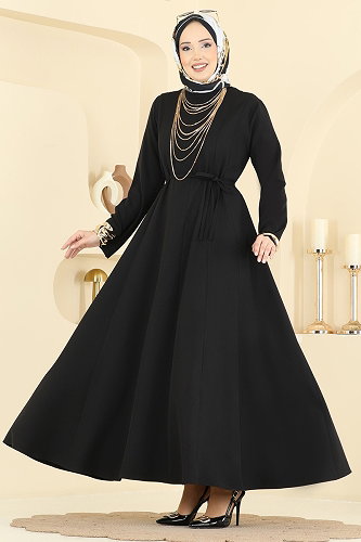 moda selvim Dress 24034UKB139 Black - Thumbnail