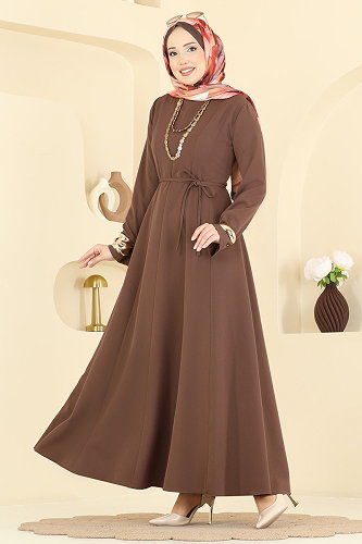 moda selvim الفستان بني 24034UKB139 - Thumbnail