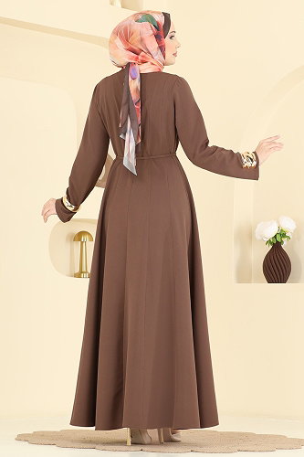 moda selvim الفستان بني 24034UKB139 - Thumbnail
