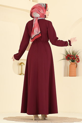 moda selvim الفستان خمري 24034UKB139 - Thumbnail