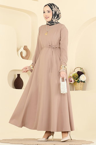 moda selvim الفستان بيج غامق 24034UKB139 - Thumbnail