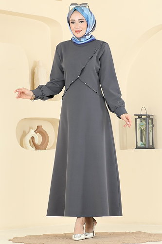moda selvim Dress 24036UKB139 Anthracite - Thumbnail