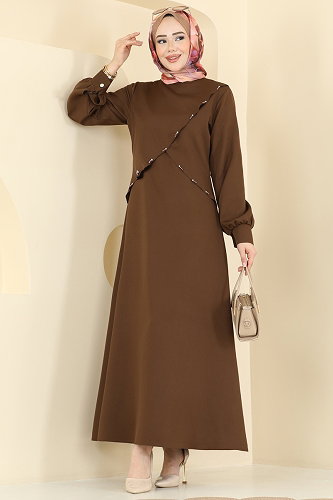 moda selvim Dress 24036UKB139 Brown - Thumbnail