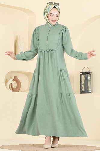 moda selvim Dress 24037UKB139 Almond Green - Thumbnail