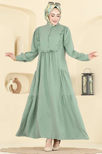 moda selvim الفستان أخضر عشبي 24037UKB139 - Thumbnail