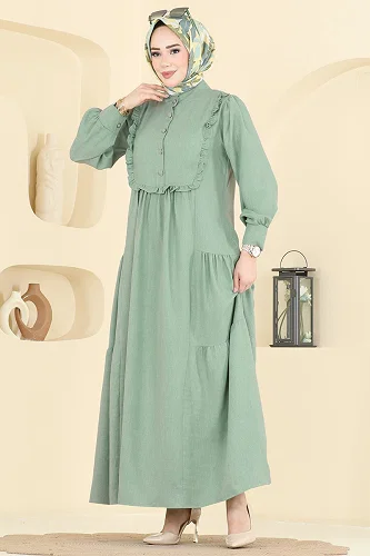 moda selvim الفستان أخضر عشبي 24037UKB139 - Thumbnail