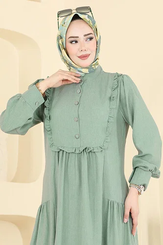 moda selvim الفستان أخضر عشبي 24037UKB139 - Thumbnail