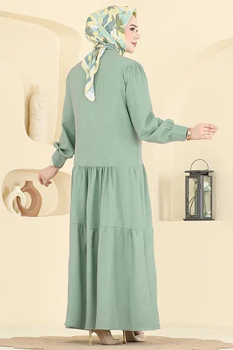moda selvim الفستان أخضر عشبي 24037UKB139 - Thumbnail