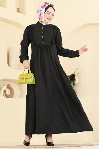 moda selvim الفستان أسود 24037UKB139 - Thumbnail