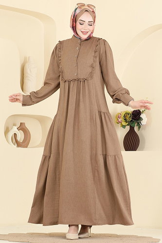 moda selvim الفستان بيج غامق 24037UKB139 - Thumbnail