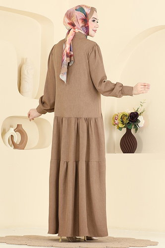 moda selvim الفستان بيج غامق 24037UKB139 - Thumbnail