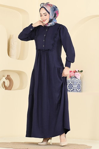 moda selvim الفستان كحلي 24037UKB139 - Thumbnail