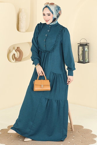 moda selvim Dress 24037UKB139 Petroleum - Thumbnail