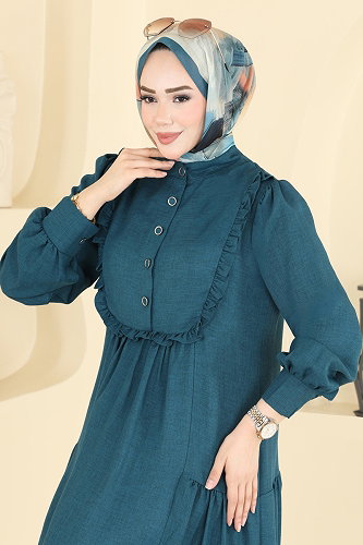 moda selvim Dress 24037UKB139 Petroleum - Thumbnail