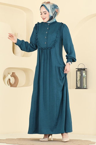 moda selvim Dress 24037UKB139 Petroleum - Thumbnail