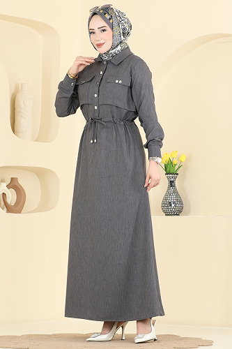 moda selvim Dress 24038UKB139 Anthracite - Thumbnail