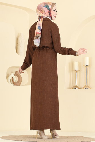 moda selvim Dress 24038UKB139 Brown - Thumbnail