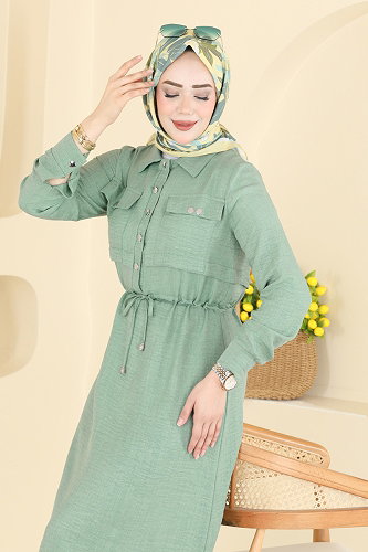 moda selvim الفستان أخضر باهت 24038UKB139 - Thumbnail