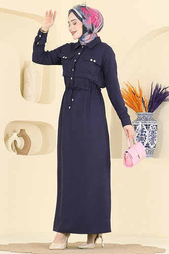 moda selvim Dress 24038UKB139 Navy Blue - Thumbnail