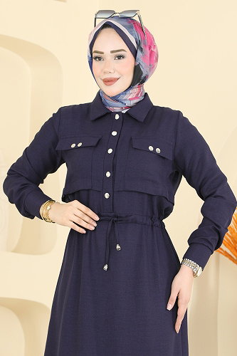 moda selvim Dress 24038UKB139 Navy Blue - Thumbnail