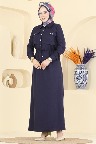moda selvim الفستان كحلي 24038UKB139 - Thumbnail