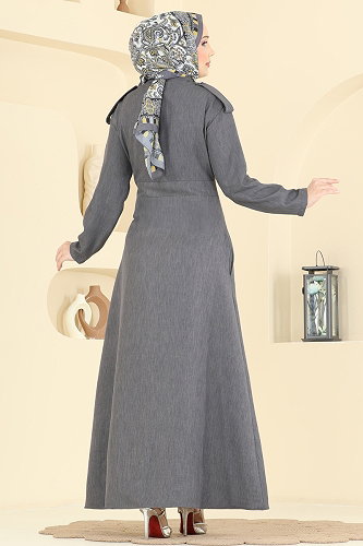 moda selvim الفستان رمادي غامق 24039UKBK1160 - Thumbnail