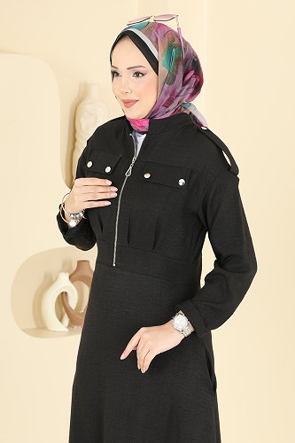 moda selvim Dress 24039UKBK1160 Black - Thumbnail