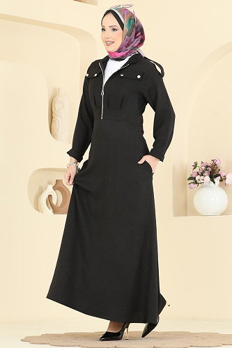 moda selvim الفستان أسود 24039UKBK1160 - Thumbnail