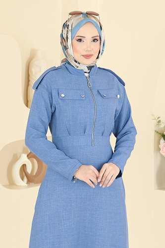 moda selvim الفستان ازرق 24039UKBK1160 - Thumbnail