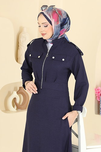 moda selvim الفستان كحلي 24039UKBK1160 - Thumbnail