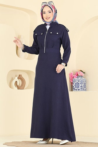 moda selvim الفستان كحلي 24039UKBK1160 - Thumbnail