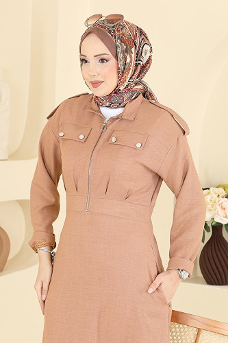 moda selvim الفستان بيج 24039UKBK1160 - Thumbnail