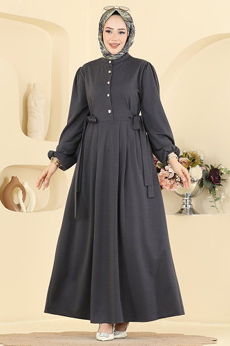 moda selvim الفستان رمادي غامق 24045UKBK1160 - Thumbnail