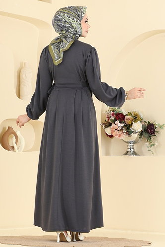 moda selvim الفستان رمادي غامق 24045UKBK1160 - Thumbnail