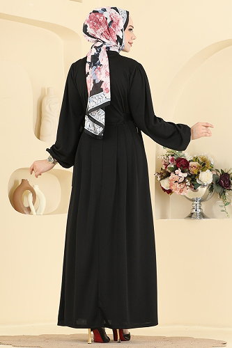 moda selvim الفستان أسود 24045UKBK1160 - Thumbnail