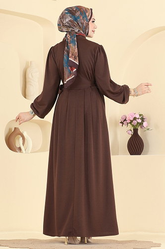 moda selvim Dress 24045UKBK1160 Brown - Thumbnail