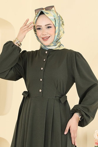 moda selvim الفستان اخضر عفني 24045UKBK1160 - Thumbnail