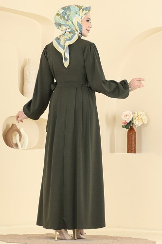 moda selvim الفستان اخضر عفني 24045UKBK1160 - Thumbnail