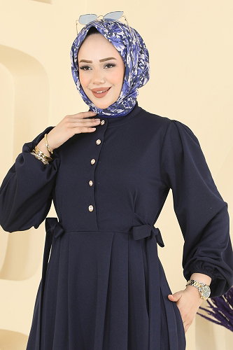 moda selvim Dress 24045UKBK1160 Navy Blue - Thumbnail