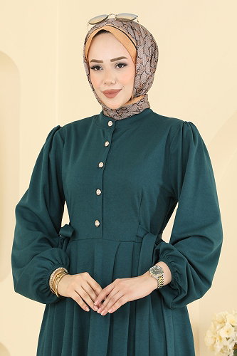 moda selvim Dress 24045UKBK1160 Petroleum - Thumbnail