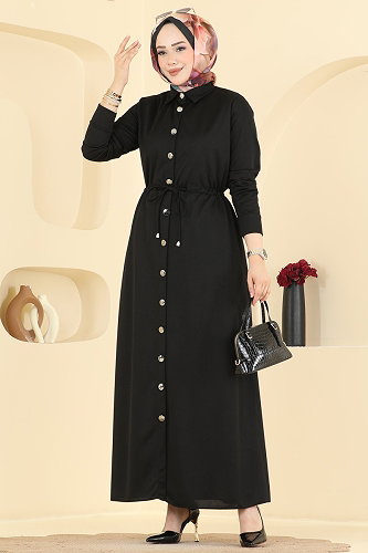 moda selvim Dress 24047UKBK1160 Black - Thumbnail