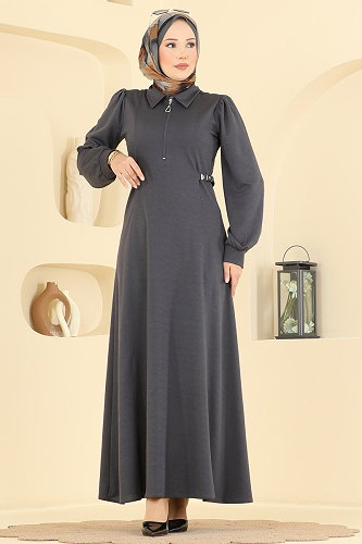 moda selvim Dress 24051UKBK1160 Anthracite - Thumbnail